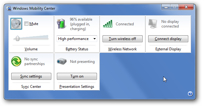 Windows 10 mobility center shortcut